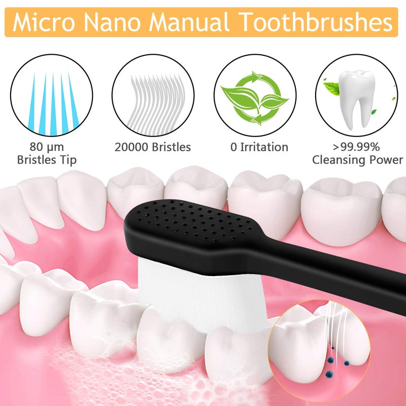 VEGOLS Adult Extra Soft Toothbrush with 20000 Soft Bristles, (Pack of 6) Micro Nano Manual Toothbrushes for Protect Sensitive Gums, Black/White - Image 4